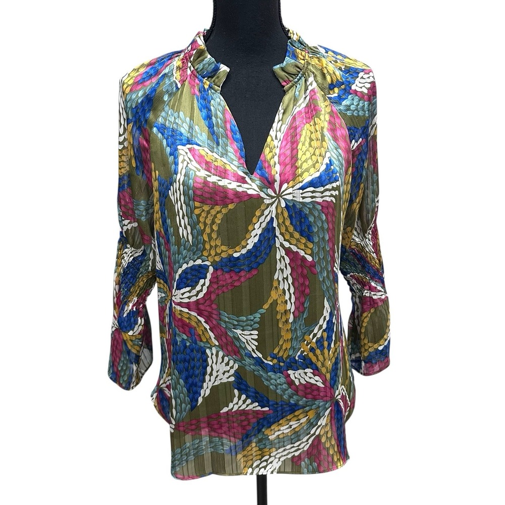 Jade Melody Tam Blouse Multi Color Print Size Small 3/4 Sleeves‎ Colorful Boho